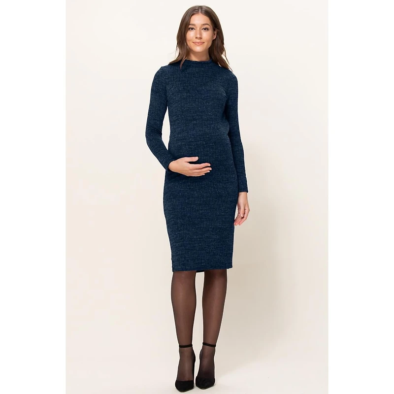 Hello Miz Maternity Mock Neck Long Sleeve Side Slit Sweater Dress