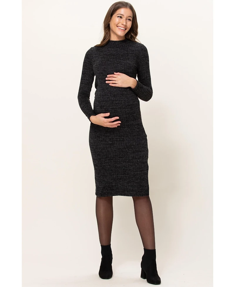 Hello Miz Maternity Mock Neck Long Sleeve Side Slit Sweater Dress