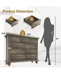 Gaomon Rustic Grey 9-Drawer Bedroom Dresser, 37.8" Tall Wood Chest with Wide Drawers & Carved Metal Handles, Sturdy Organizer for Living Room Hal
