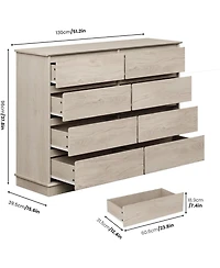 gaomon 8-Drawer Oak Dresser, Wide Wooden Chest of Drawers, Wide Top Organizer for Closet, Hallway, Living Room