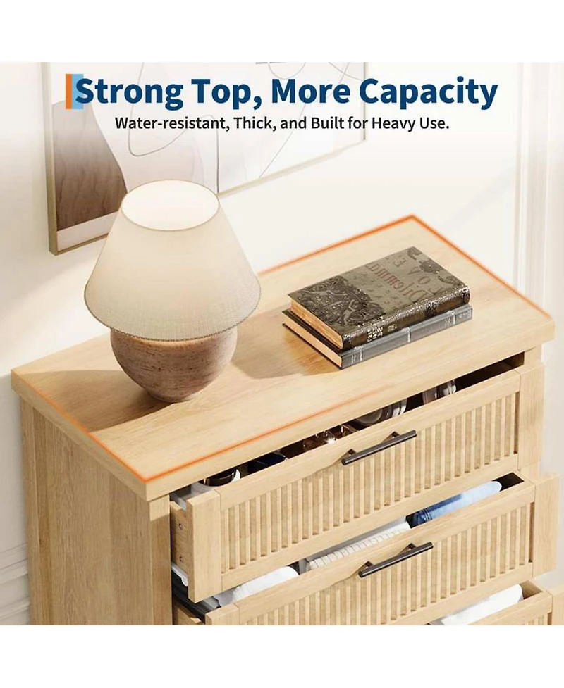 gaomon 5-Drawer Modern Fluted Dresser Bedroom Chest, Fluted Drawers with Metal Handle, Large Storage Cabinet for Nursery, Living Room