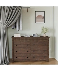 gaomon 6-Drawer Farmhouse Dresser Bedroom Wooden Chest of Drawers, Fluted Tv Stand Storage Cabinet for Living Room, Hallway, Office