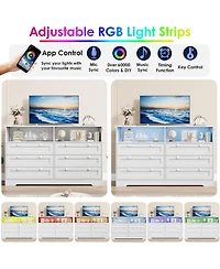gaomon 6-Drawer Modern Dresser with Power Outlet & Led Light, Large Capacity Wood Storage Chest Tv Stand for Bedroom, Living Room