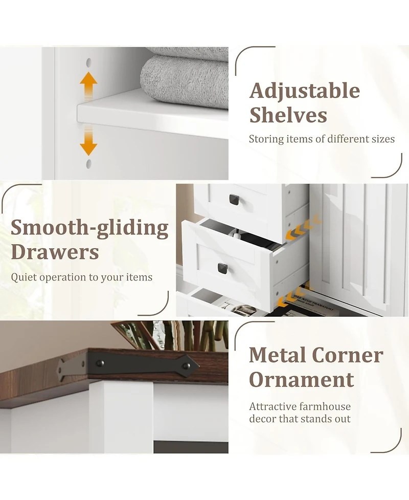 gaomon 5 Drawer Farmhouse Wooden Dresser, Sliding Barn Door, Adjustable Shelf, Tall Storage Cabinet for Bedroom, Living Room