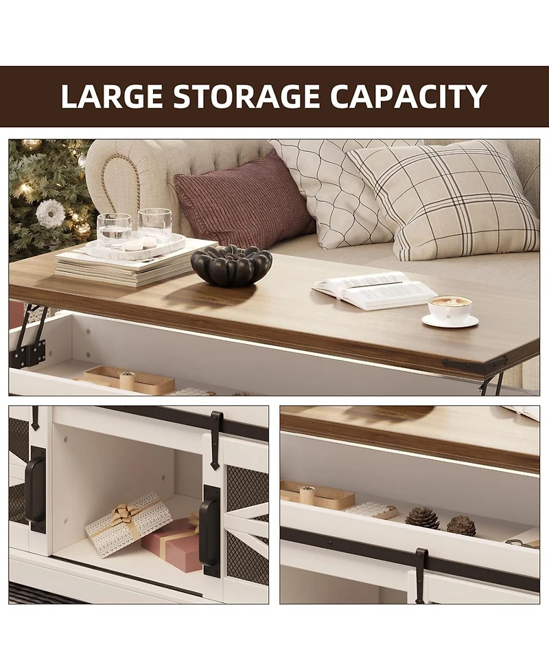 gaomon Lift-Top Coffee Table, 47.2" Rustic Wood, Multifunctional Convertible Center Table with Ample Storage, Living Room