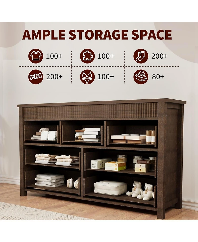 gaomon 7-Drawer Farmhouse Dresser Bedroom Wooden Chest, Fluted Tv Stand Storage Organizer for Living, Home Office