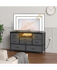 gaomon 8-Drawer Dresser Tv Stand with Led Lights & Charging Station, 55" Entertainment Center Storage