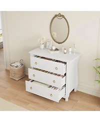 gaomon 3-Drawer Modern Wood Dresser Bedroom Chest with Golden Metal Ring Pull Handles, Storage Cabinet for Living Room, Entryway, Antique White