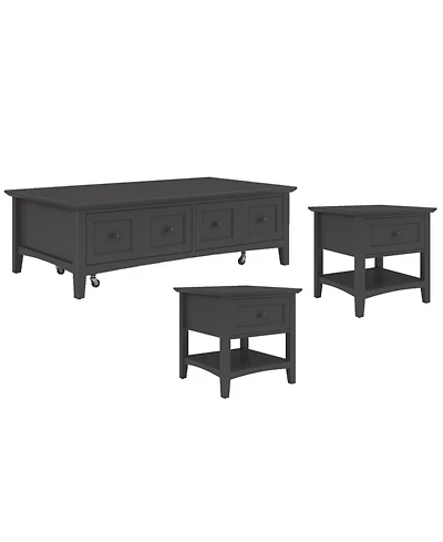 Furniture Hedworth Wood Rectangle Coffee Table with 2 Square End Tables Set