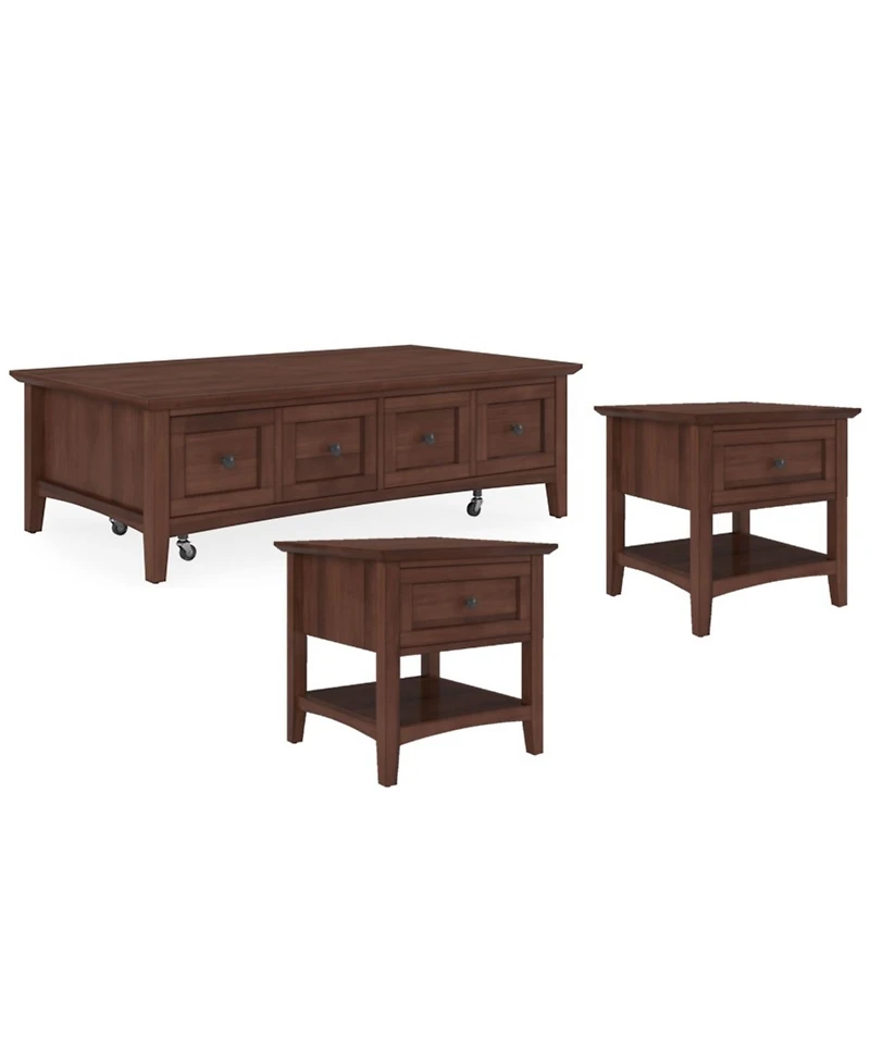 Furniture Hedworth Wood Rectangle Coffee Table with 2 Square End Tables Set