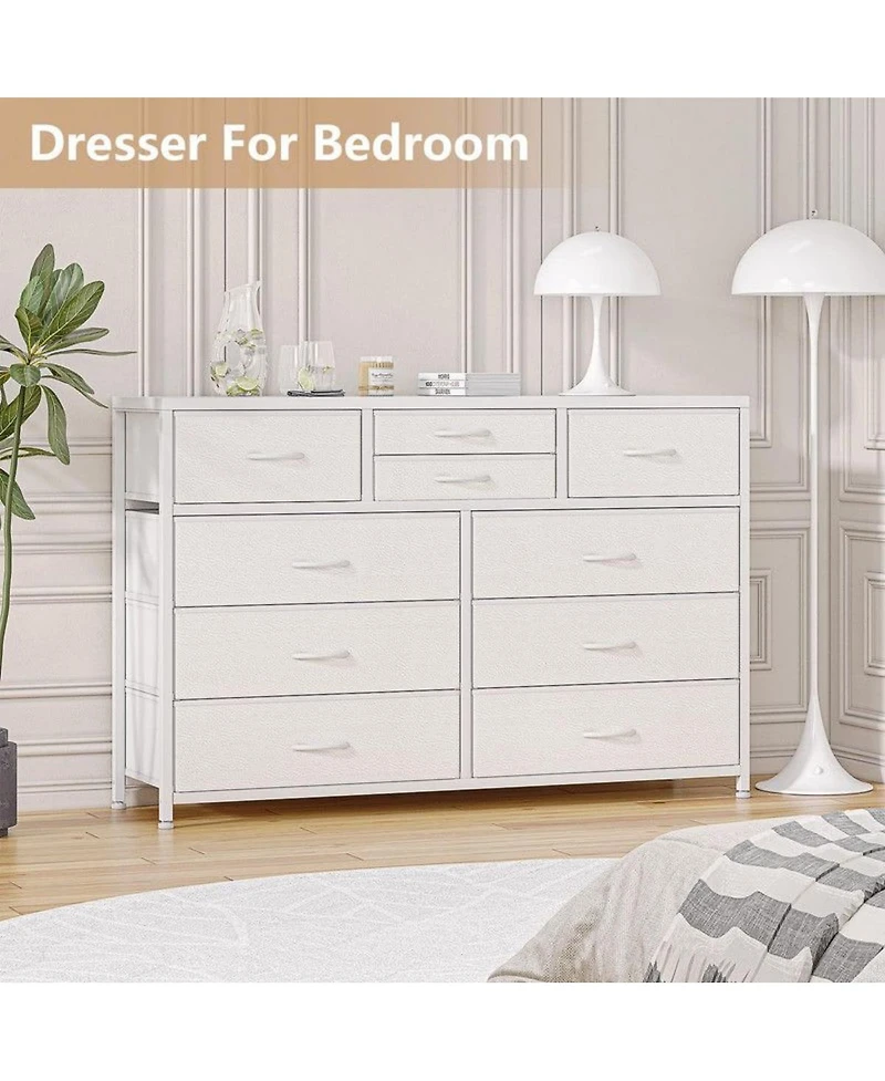 gaomon 10-Drawer Modern Fabric Dresser for Bedroom, Large Storage Chest, 45" Tv Stand, Living Room, Hallway Organizer