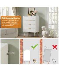 gaomon 4-Drawer White Wood Dresser, Storage Chest Cabinet Organizer for Bedroom, Living Room, Hallway