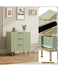 gaomon 3-Drawer Modern Fluted Green Dresser, Stylish Nightstand with Deep Drawers, Wide Top, Organizer for Bedroom