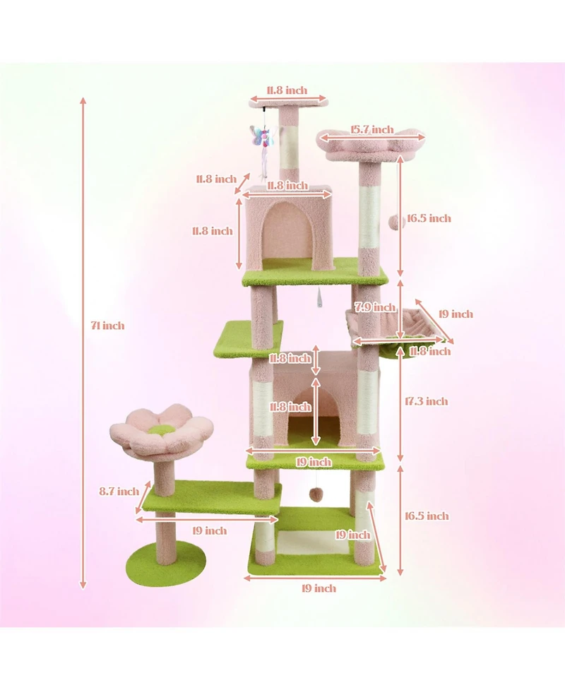Aostirmotor 71'' Cat Tree with large condo removable flower cushion