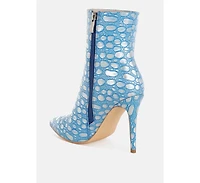 Moolah Embossed Stiletto Heel Ankle Boots
