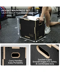 Signature Fitness 16" x 14" x 12" Wooden Plyo Box Non-Slip Jump Platform, Gray