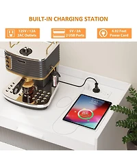 gaomon Farmhouse Rattan Storage Cabinet with Charging Station and Led Light, Heavy Duty Buffet