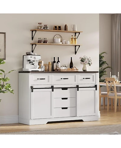 gaomon 6-Drawer, Sliding Barn Doors, Rustic Wood Chest Tv Stand Farmhouse Dresser