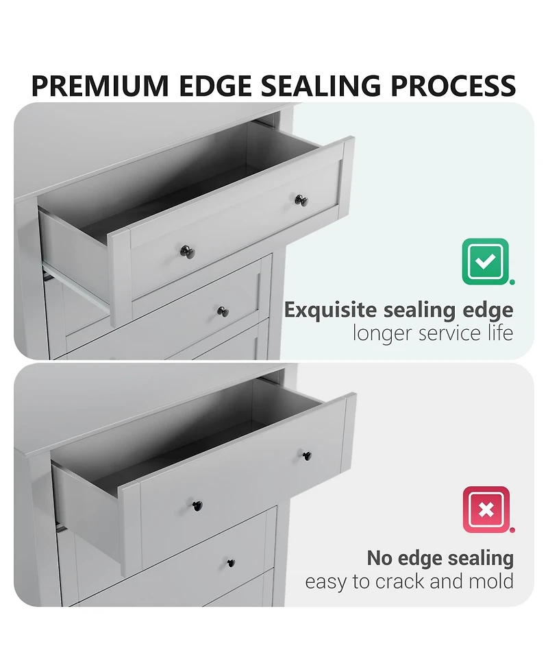 gaomon Grey 6 Drawer Dresser, Modern Chest with Deep Drawers, Nickel Round Handle, Wood Storage Organizer