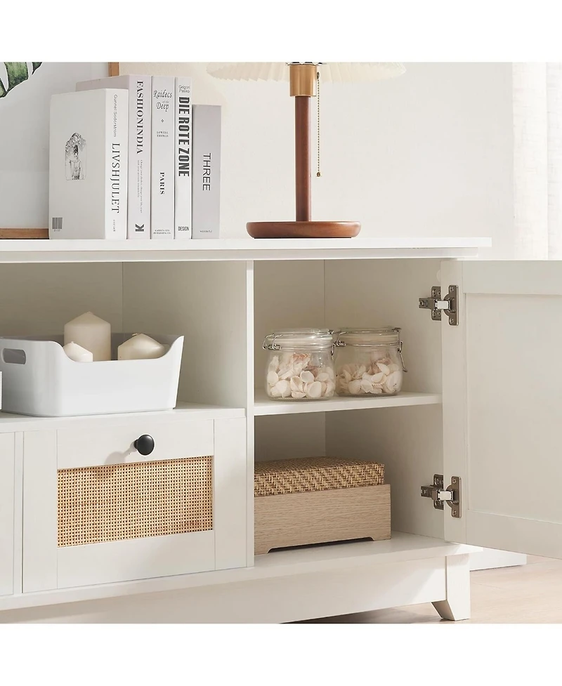 gaomon Rattan Tv Stand for 65/70 Inch Tv, Modern Media Console with 2 Drawers, 2 Cabinets and Adjustable Shelf