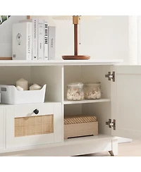 gaomon Rattan Tv Stand for 65/70 Inch Tv, Modern Media Console with 2 Drawers, 2 Cabinets and Adjustable Shelf