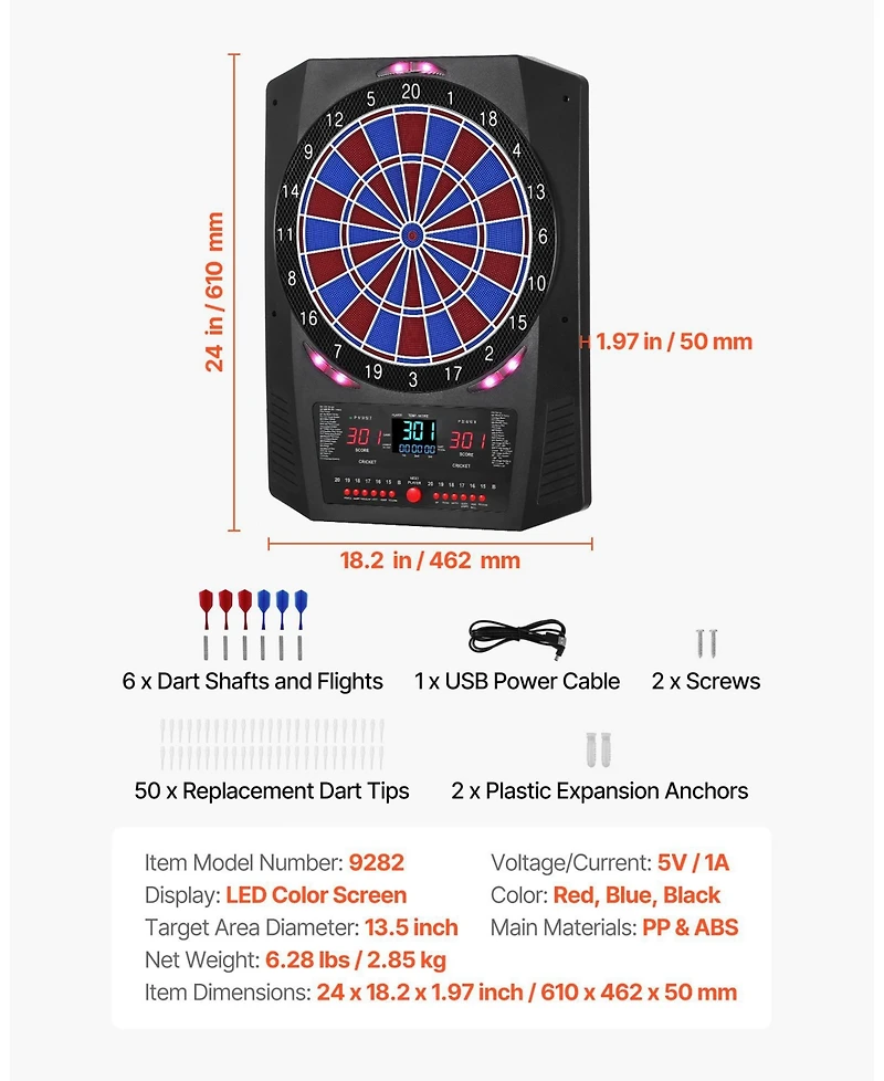 Mecale Electronic Dart Board, 13.5" Dartboard with 45 Games, 474 Variations, Led Scoring Screen and Soft Tip Darts