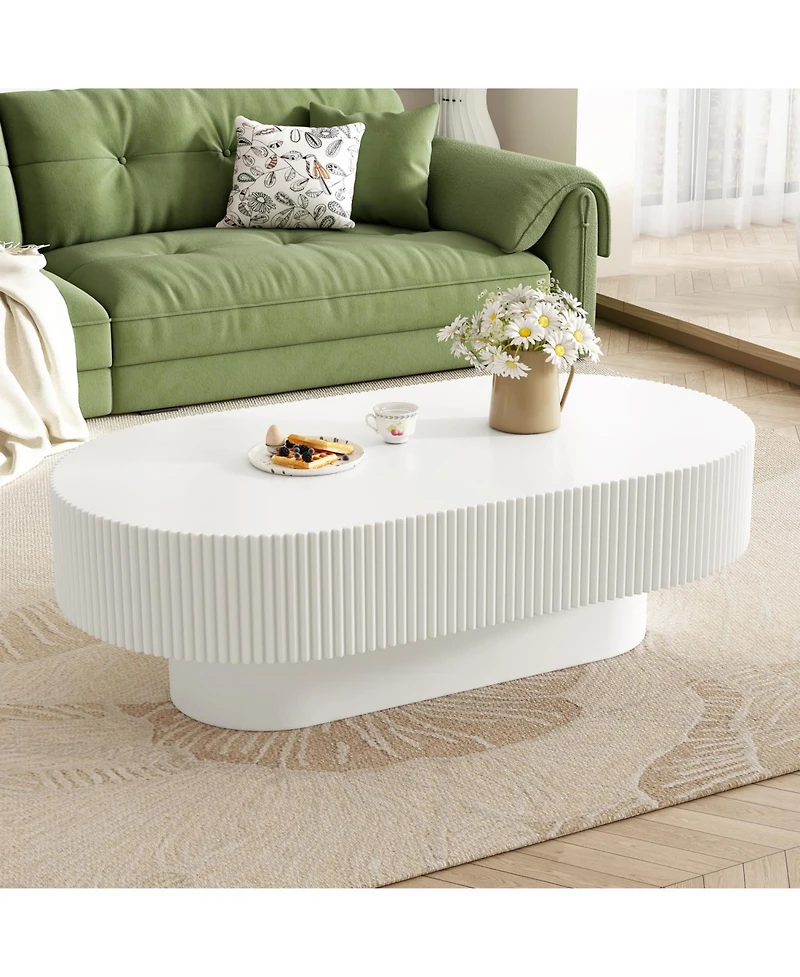 Streamdale Furniture Streamdale Elegant Oval Coffee Table, Modern Cream Drum End Table