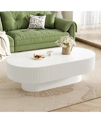 Streamdale Furniture Streamdale Elegant Oval Coffee Table, Modern Cream Drum End Table