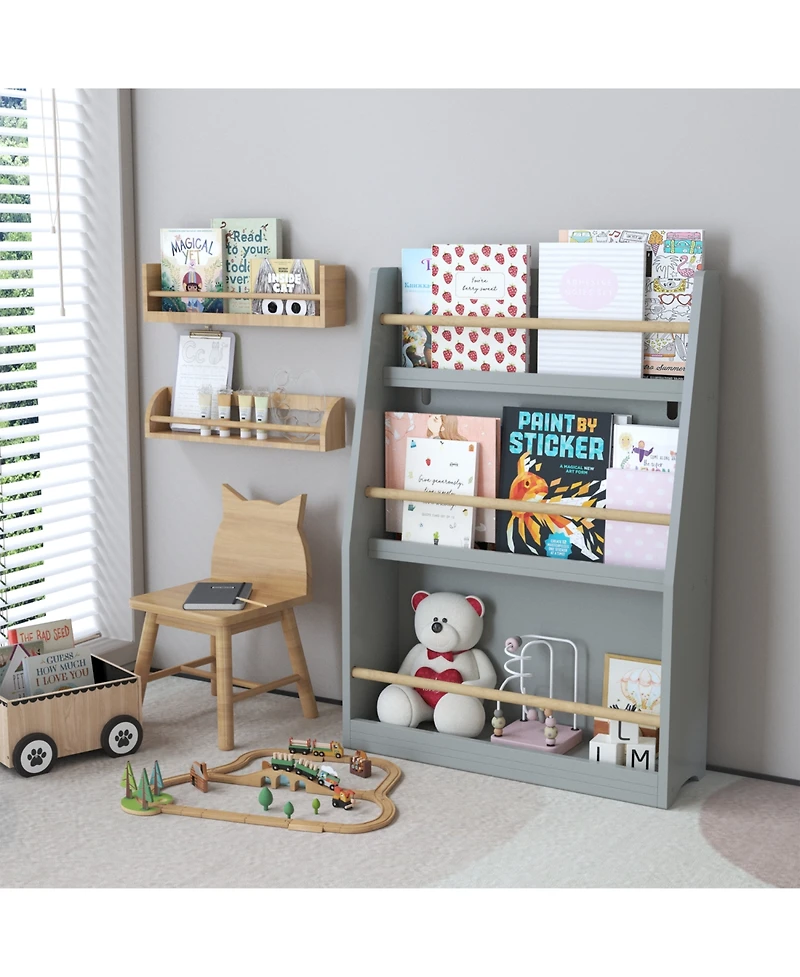 Streamdale Furniture + 3 Tier + Wood (or Mdf if applicable) + Gray Finish + Kids Bookshelf