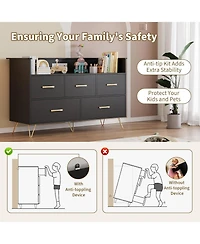 gaomon Dresser for Bedroom with 5 Drawers Led Lights, 47inch Wide Chest of Drawers with Charging Station, Freestanding Storage Organizer, Black