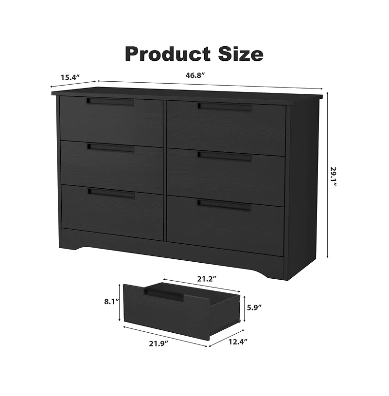 gaomon 6-Drawer Modern Wood Dresser Bedroom Double Chest Organizer with Embedded Handles Storage Cabinet for Living Room, Nursery