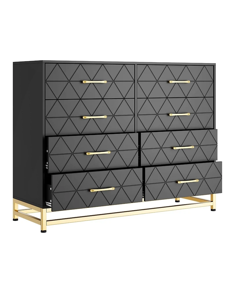 gaomon 8-Drawer Modern Wooden Dresser Tv Stand, Wide Chest of Drawers, Metal Handles, Living Room Entertainment Center