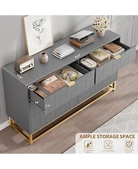 gaomon 53.5 Inch 6-Drawer Modern Dresser, Wide Chest with Gold Metal Legs & Handles, Storage for Bedroom, Living Room, Hallway, Grey