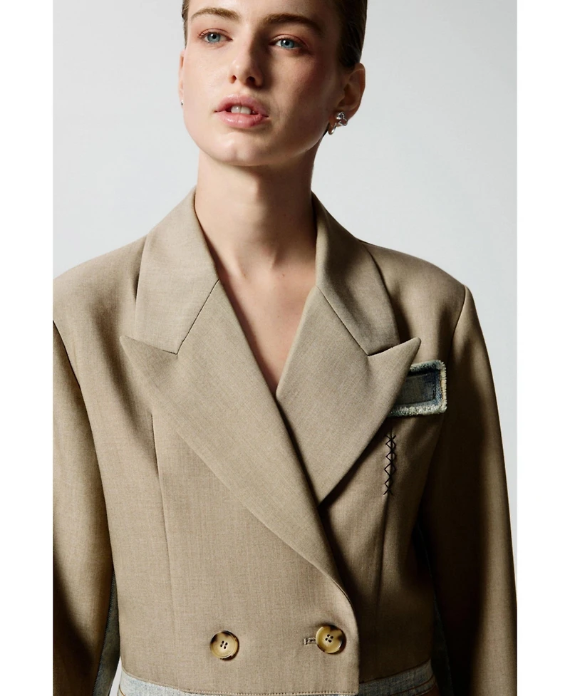 Desigual Women's Crop blazer with two materials