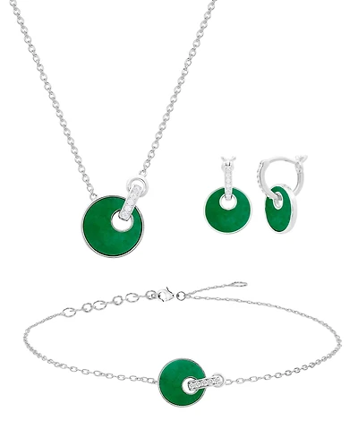Macy's 3-Pc. Jade Inlay (3 ct. t.w.) And Lab Grown White Sapphire (1/5 Necklace, Earrings, Bracelet Set (Also Available Onyx Inlay)