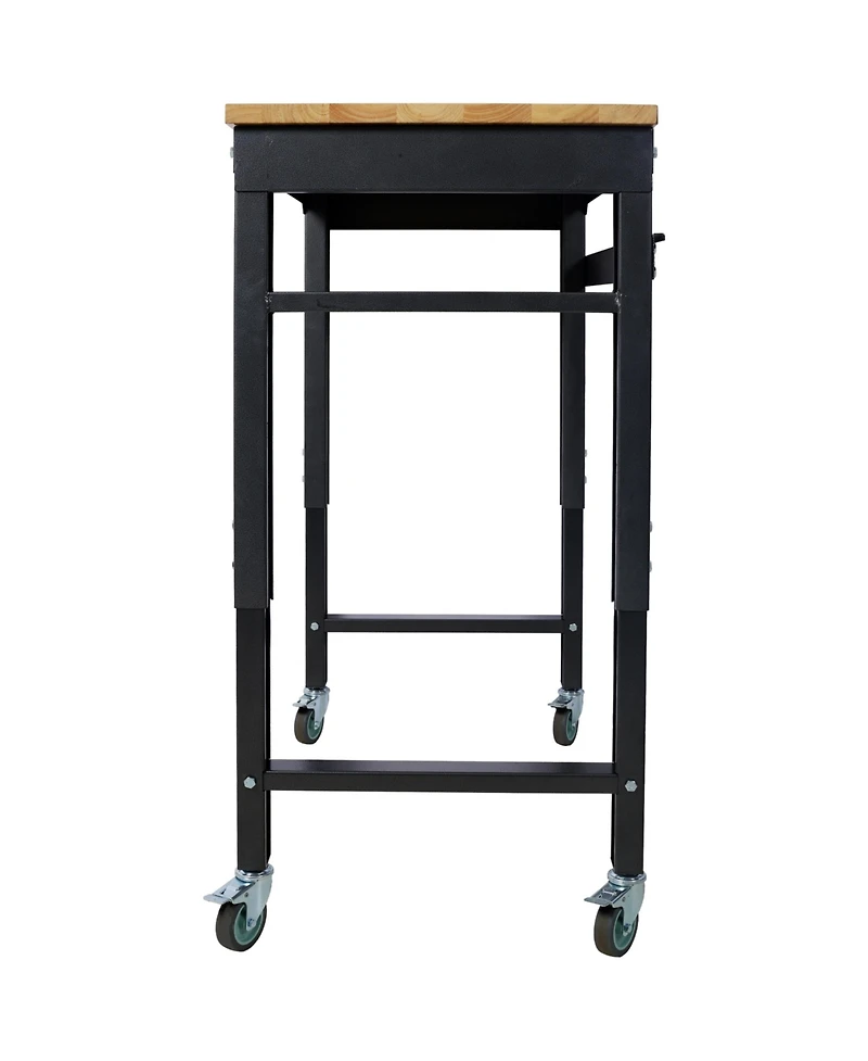 Streamdale Furniture Adjustable Rolling Workbench with Rubber Wood Top (35" Wide