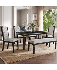 Streamdale Furniture 6-Piece Dining Table Set- 60" Table, 4 Tufted Chairs & Bench (Black)