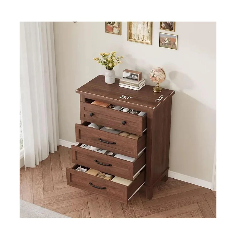 gaomon 4-Drawer Brown Freestanding Vertical Dresser 34.8" Tall, Large Storage Closet Chest for Bedroom, Living Room