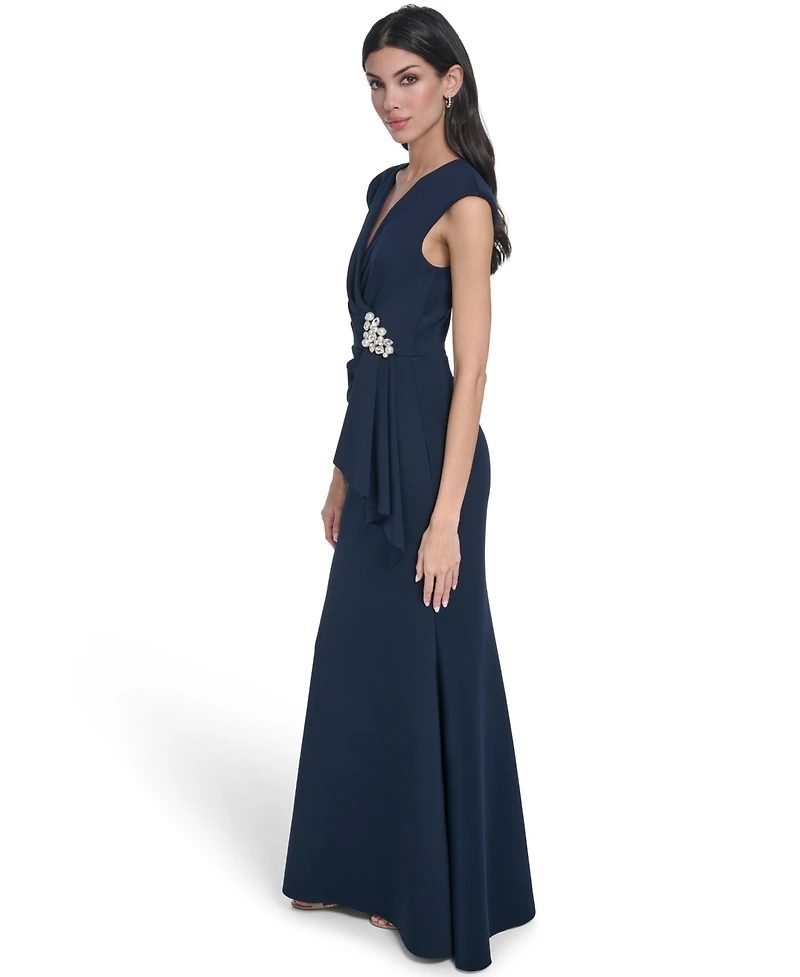 Eliza J Women's V-Neck Front Drape Ball Gown
