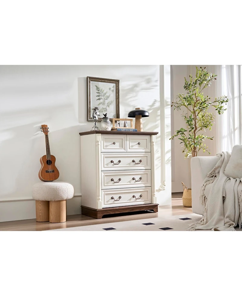 Streamdale Furniture Farmhouse 5-Drawer Chest with Wooden Base