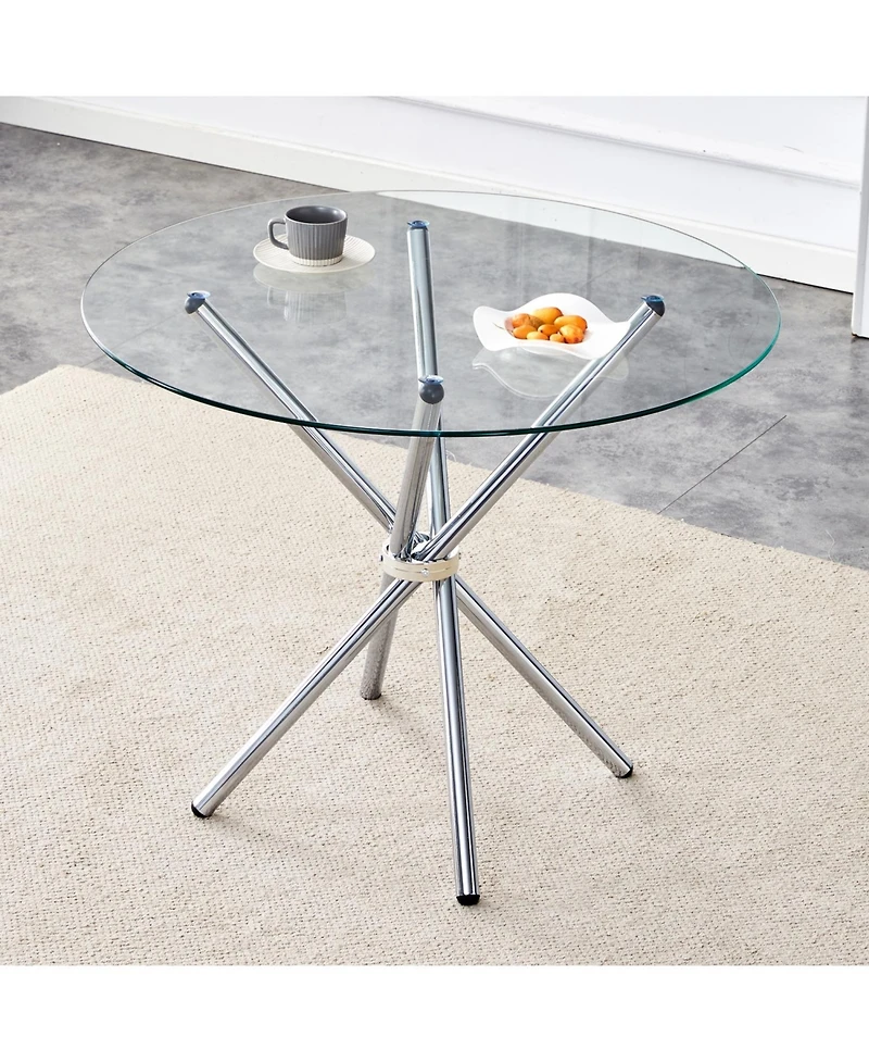 Streamdale Furniture Unique Round Glass Dining Table with Silver Legs