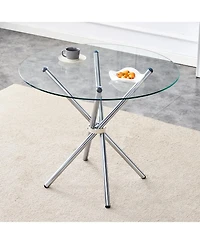 Streamdale Furniture Unique Round Glass Dining Table with Silver Legs