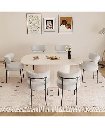 Streamdale Furniture 63" Cream Dining Table & 6 Cushioned Chairs
