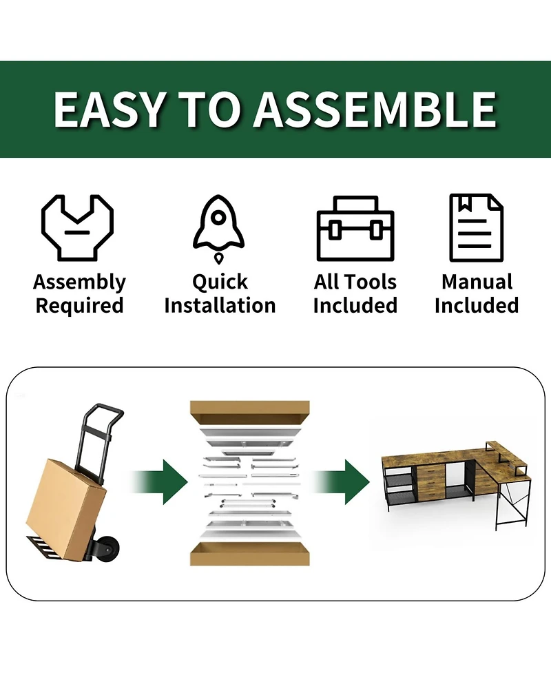 Streamdale Furniture 114" L-Shaped Desk with Power/Usb-c 6 Drawers 3 Shelves Monitor Stands Rustic Brown