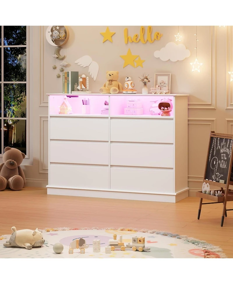 gaomon 6-Drawer Modern Wide Wood Dresser, Large Chest of Drawers with Wide Top for Bedroom, Closet, Living Room, Hallway