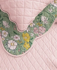 Linery & Co. Cotton Stitched Reversible Floral 3 Piece Scalloped Quilt and Sham Set