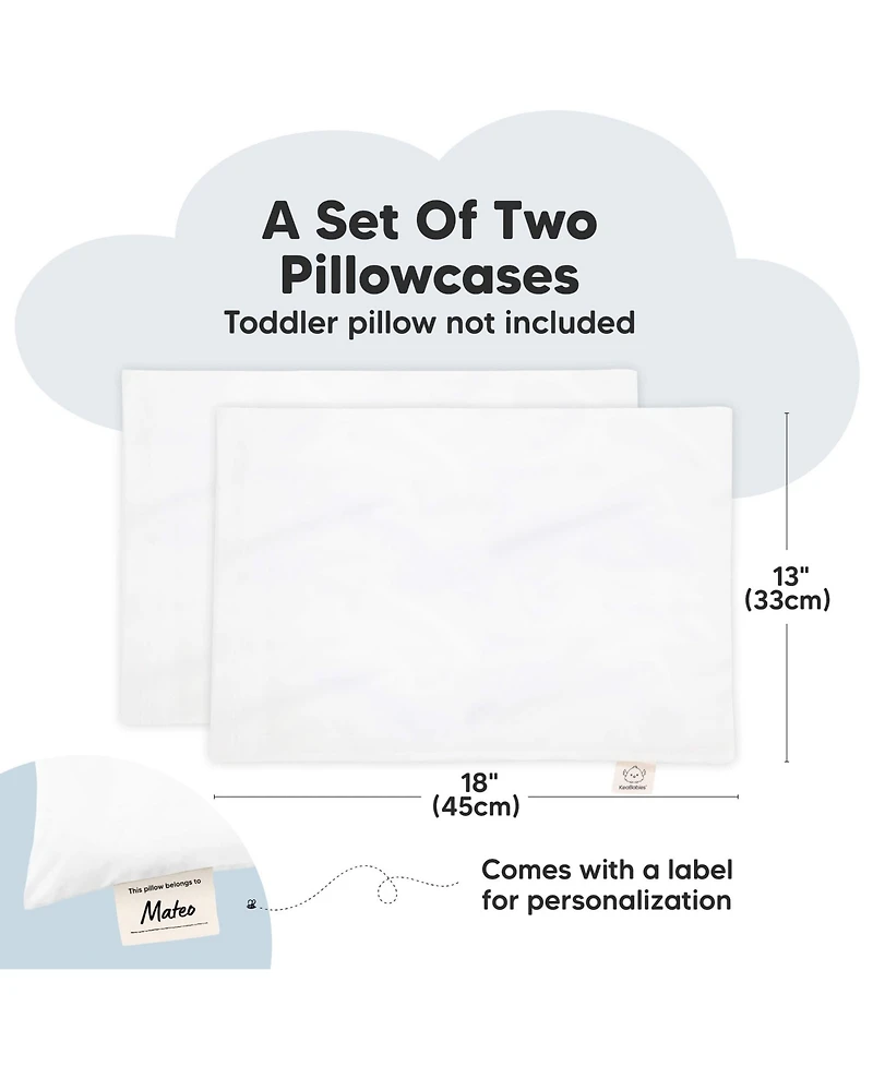KeaBabies Toddler 2-Pack Pillowcases for 13x18 Pillow, Organic Cotton Pillow Case Cover for Sleeping, Soft & Durable