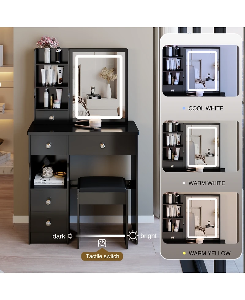 Streamdale Furniture Vanity Table with Led Mirror & Stool