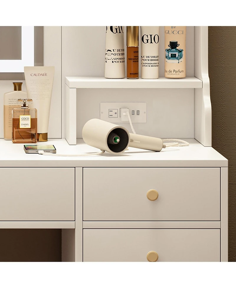 Streamdale Furniture Streamdale Vanity Table Set with Mirror, 6 Drawers & Shelves