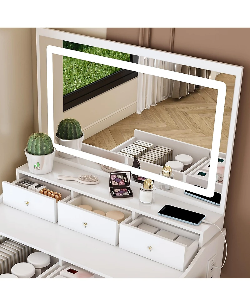 Streamdale Furniture Modern Vanity Desk with Lighted Mirror & Outlet